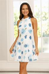 Summer Moment Halter Mini Dress Blue