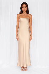 The Felicity Strapless Satin Maxi Dress Champagne