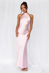 The Cleo Halter Satin Maxi Dress Pink
