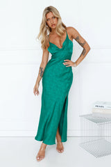 Ivy Forest Satin Maxi Dress Green