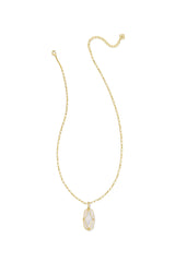 Elle Lattice Frame Gold Large Long Pendant Necklace Ivory Mother Of Pearl
