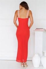 Showcasing Statement Mesh Maxi Dress Red
