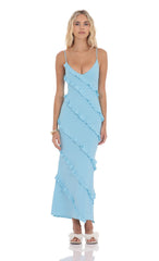 Ruffle V-Neck Maxi Dress in Sky Blue