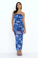 Blossom Mesh Maxi Dress Blue