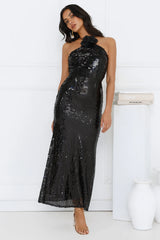 Star Shine Halter Sequin Maxi Dress Black