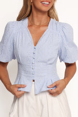 Yuva Eyelet Top - Cornflower Blue