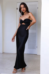 Curious Heart Satin Maxi Dress Black