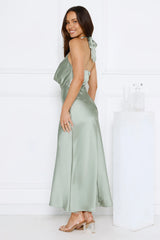 Essence of Style Halter Satin Maxi Dress Sage