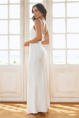 The Floral Soir��e Satin Maxi Dress White