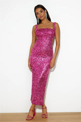 Bright Glimmer Sequin Midi Dress Pink
