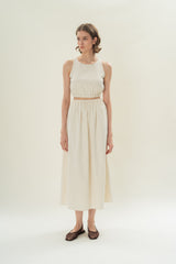 Sleeveless Cropped Gathered Waist Top in Natural
