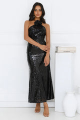 Star Shine Halter Sequin Maxi Dress Black