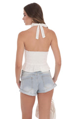 Eyelet V-Neck Halter Top in White