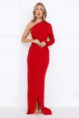 Luxe Atelier One Shoulder Maxi Dress Red