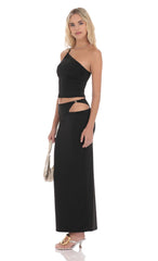 Cutout Embellished Maxi Skirt in Black