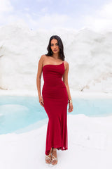 Self Expression One Shoulder Mesh Maxi Dress Red