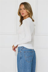 Buttoned Up Ribbed Long Sleeve Top White
