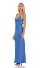 Satin Back Tie Maxi Dress in Royal Blue