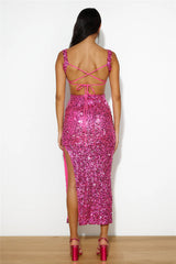 Bright Glimmer Sequin Midi Dress Pink