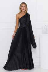 Evening Of Distinction One Shoulder Satin Maxi Dress Black