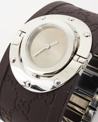Gucci Brown Rubber Monogram & Sterling Silver Watch
