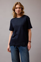 KISA KOLLU PAMUK T-SHIRT LACIVERT