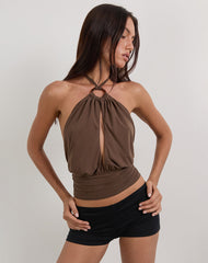 Image of Karise Plunge Top in Cupro Bitter Chocolate