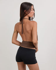 Image of Karise Plunge Top in Cupro Bitter Chocolate