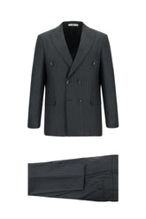 Koyu Füme Regular Fit Yünlü Çizgili Kruvaze Takım Elbise