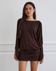 Image of Sybe Long Sleeve Mini Dress in Bitter Chocolate
