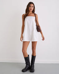 Image of Yoshiko Brodierie Trim Mini Dress in White