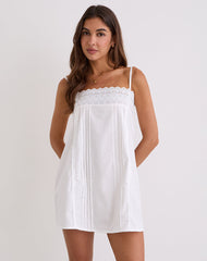 Image of Yoshiko Brodierie Trim Mini Dress in White