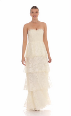 Floral Smocked Ruffle Maxi Dress in Cream