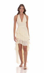 Asymmetrical Ruffle Maxi Dress in Ivory