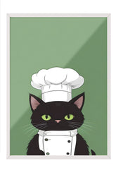 Beyaz Çerçeveli Tablo, Chef Cat, Comfort Serisi Mutfak Duvar Tablosu, NO:109147