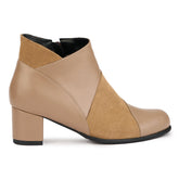 Botine dama din piele naturala bej cu toc gros 5.5 cm 17262