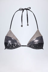 Panelled Bikini Bra in Silver Chrome