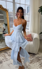 Floral Ruffle A-line Maxi Dress in Sky Blue