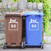 Personalised Peeking Cat Bin Sticker: Custom Wheelie Bin Decal with House Number - Cute Outdoor Decor, Funny Cat Sticker for Dustbin