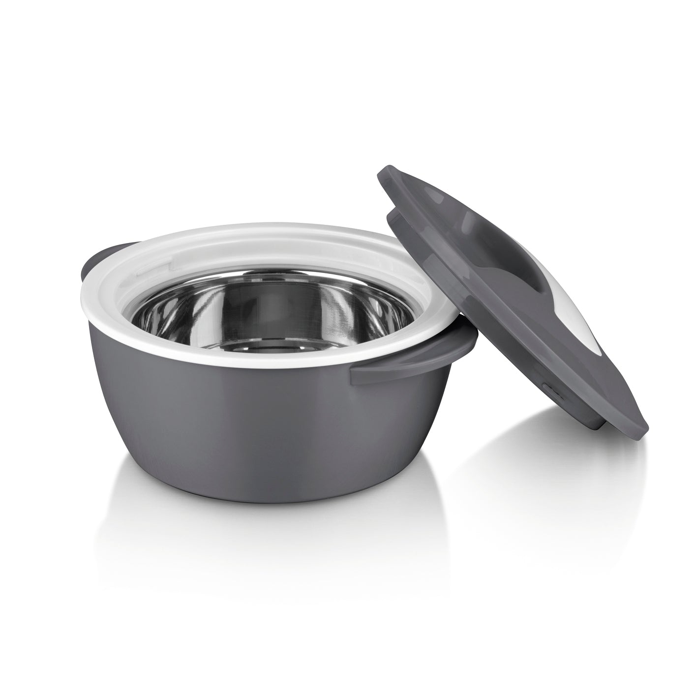 MAXXMEE Thermo-Schüssel Mikrowelle 450 ml grau/weiß mit Edelstahleinsatz, doppelwandig, hält Speisen warm oder kalt bis 5 Stunden.