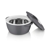 MAXXMEE Thermo-Schüssel Mikrowelle 450 ml grau/weiß mit Edelstahleinsatz, doppelwandig, hält Speisen warm oder kalt bis 5 Stunden.