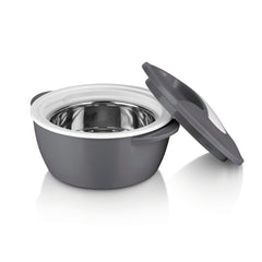 MAXXMEE Thermo-Schüssel Mikrowelle 450 ml grau/weiß mit Edelstahleinsatz, doppelwandig, hält Speisen warm oder kalt bis 5 Stunden.