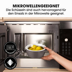 MAXXMEE Thermo-Schüssel Mikrowelle 450 ml grau/weiß mit Edelstahleinsatz, mikrowellengeeignet, hält Speisen warm und kalt.