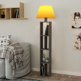 Lampada da pavimento moderna con struttura in legno a scaffale libreria con 6 ripiani. Disponibile in vari colori