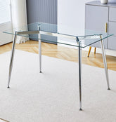 Dining Table, Glass Top Kitchen Table, Small Table, Chrome Metal Leg (120x70cm)