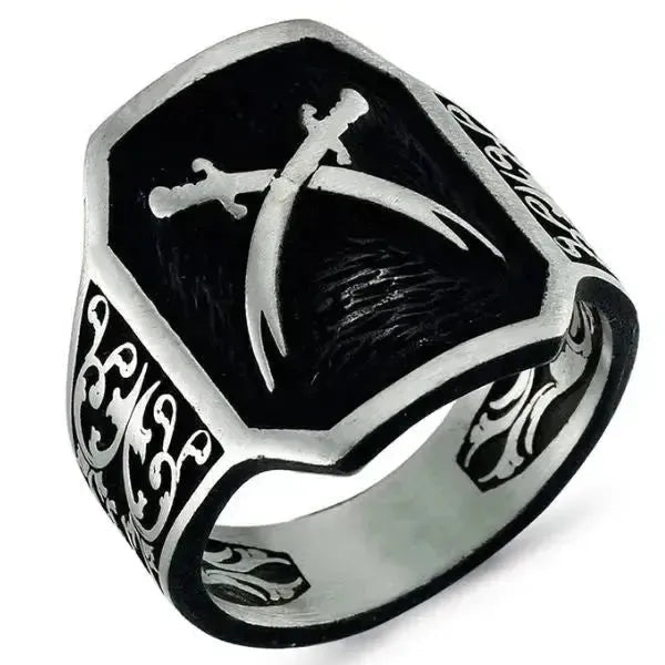 SIEGELRING HERREN SILBER GESCHNITZT MIT DEM SCHWERT VON HZ ALI - Königlicher Siegelring