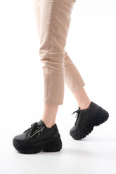 Labens Siyah Bağcıklı Fermuarlı Yüksek Taban Günlük Spor Ayakkabı