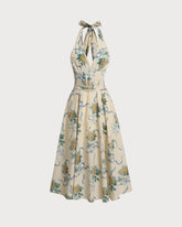 Sueña Sarı Çiçekli Straplez Midi Elbise