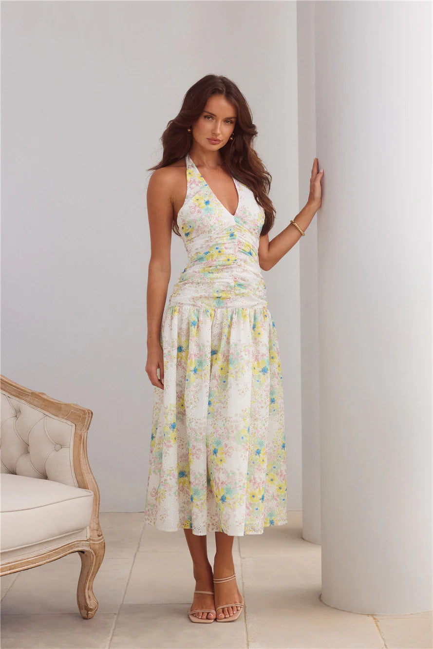 Island Dreamscape Halter Maxi Dress Print