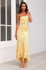 Posh Perfection One Shoulder Mesh Maxi Dress Yellow